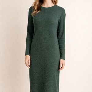 Zara Gray Ribbed Knit Long Sleeve Pullover Midi Dress Crew Neck Women's US S